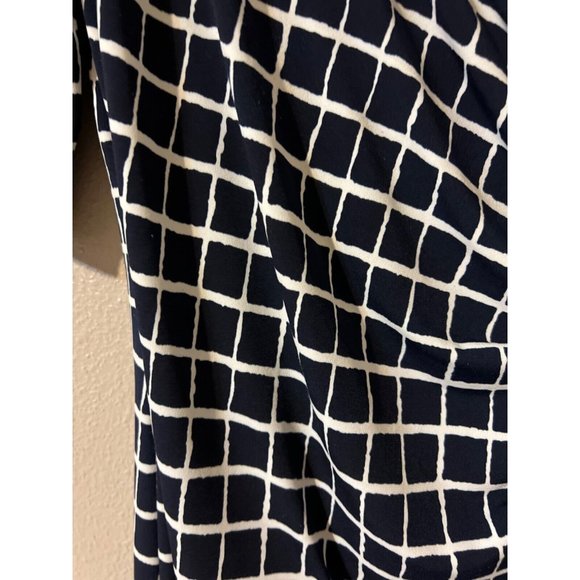 Connected Dress 8 Navy Blue Ivory Check Short Sleeve Stretch Sheath Washable - Picture 3 of 7